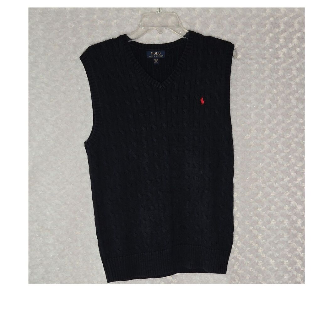 Polo Ralph Lauren Boys XL (18-20) Navy Cable-Knit V-Neck Sweater Vest Logo